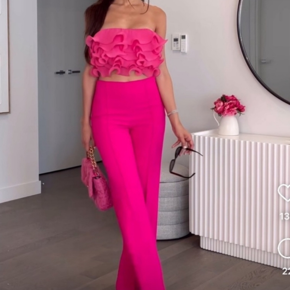 Zara Hot Pink Ruffle Strapless Crop Top
